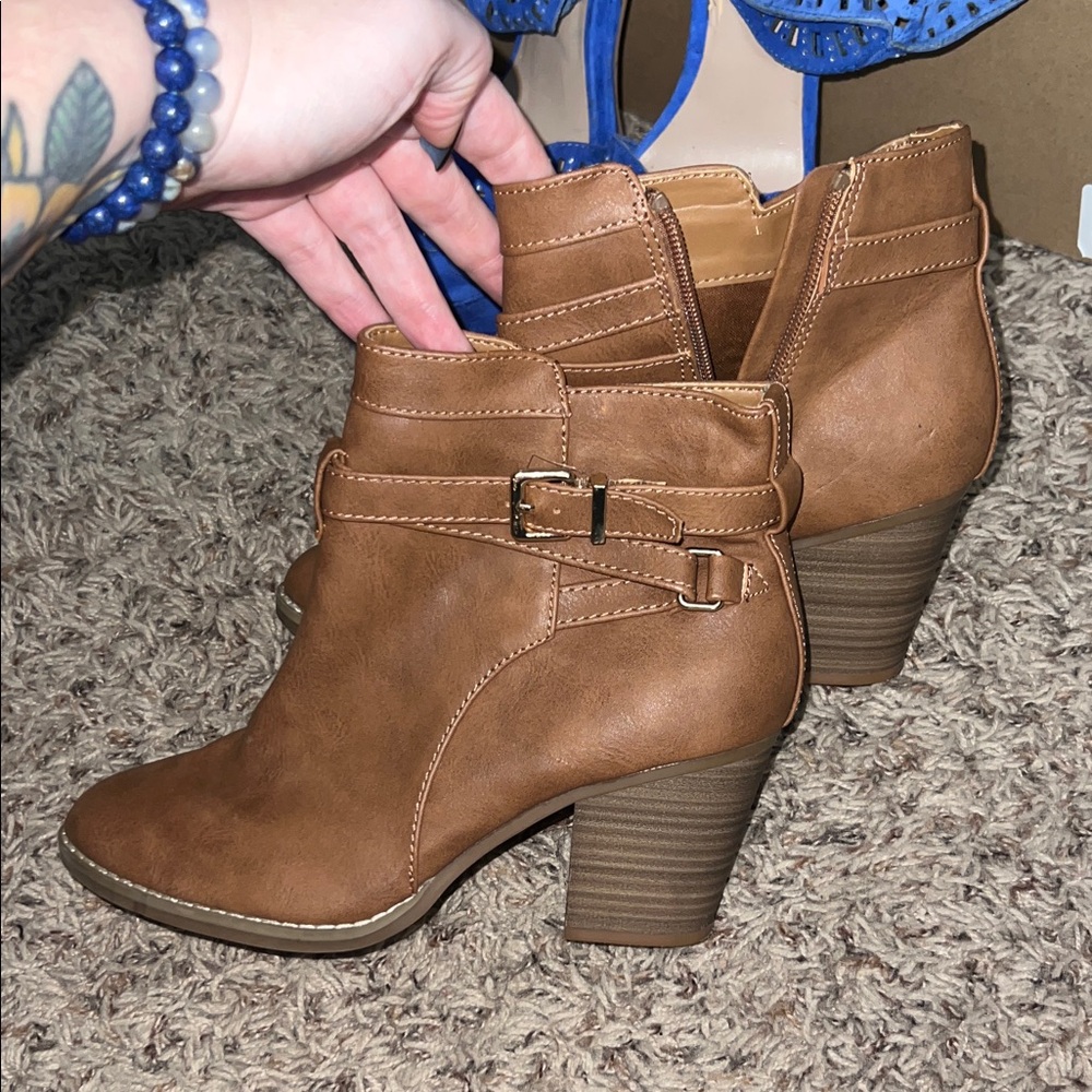 Forever 21 Tan Ankle Boots with Strap Detail